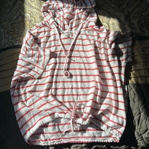 White & Red stripped shirt.